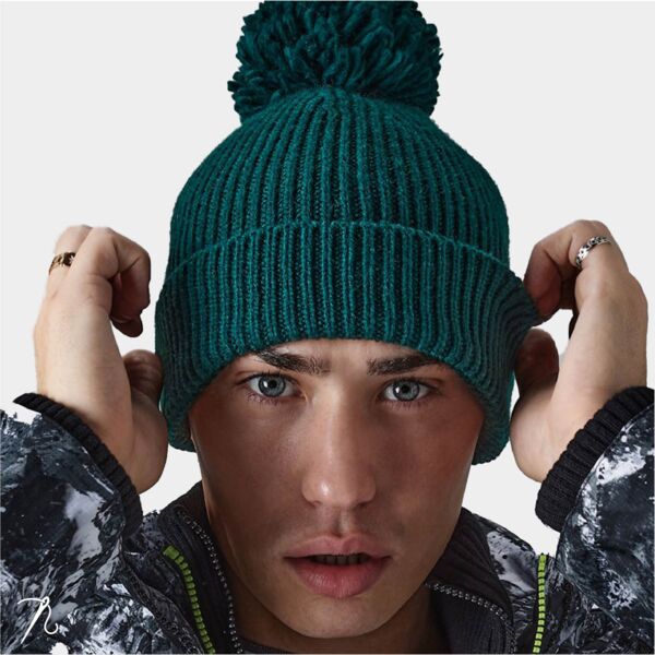 Engineered Knit Ribbed Pom Pom Beanie Thumbnail