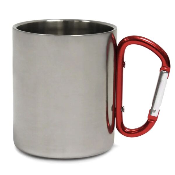 Stainless Steel Mug 300ml w/Red Carabiner Handle 8.8 x 7.5cm Thumbnail
