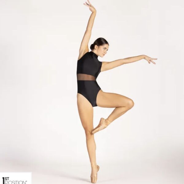 1st Position High Neck Mesh Waistband Leotard Thumbnail
